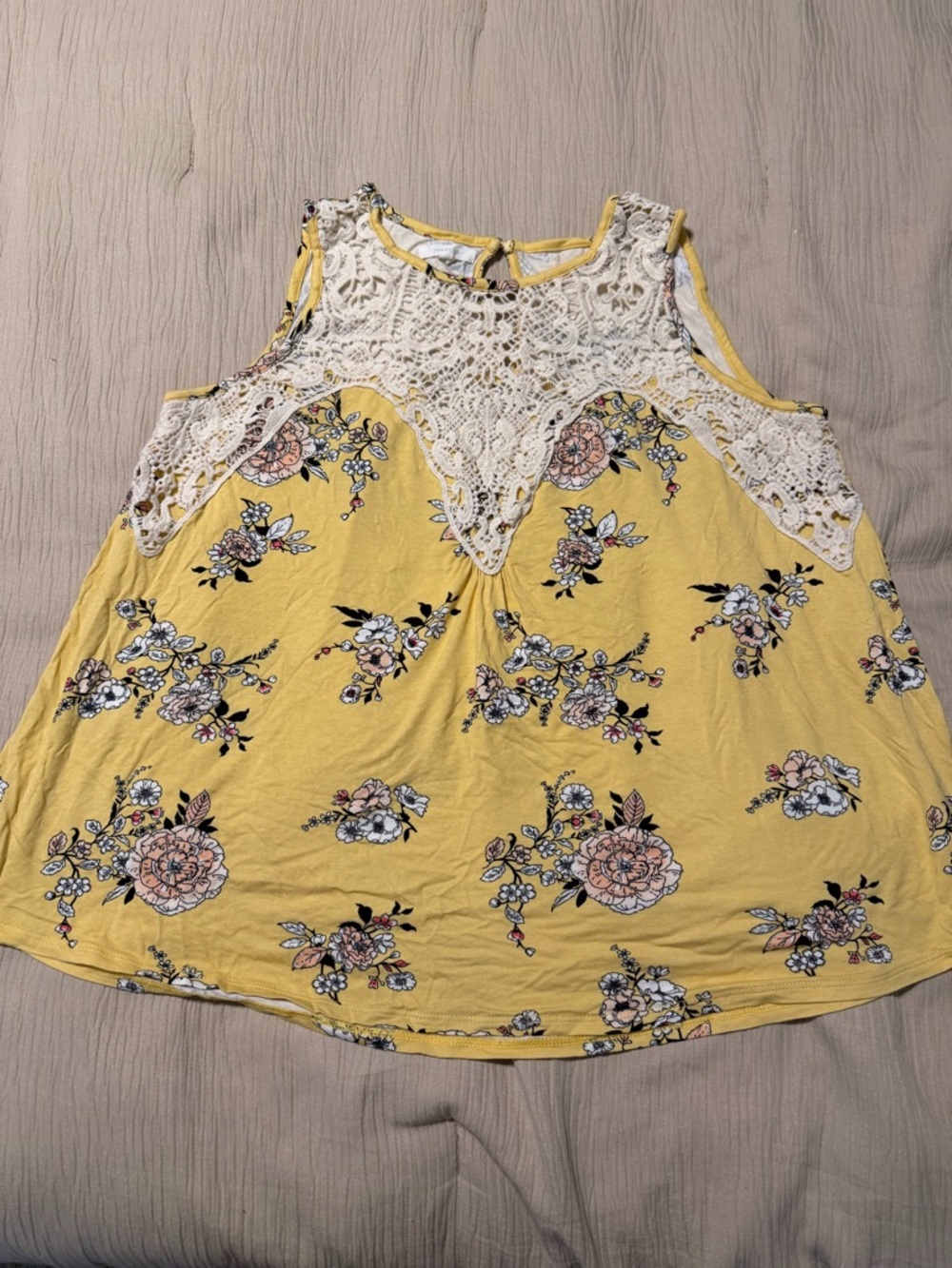 Maurices Yellow Floral Lace Crochet Yoke Sleeveless Top